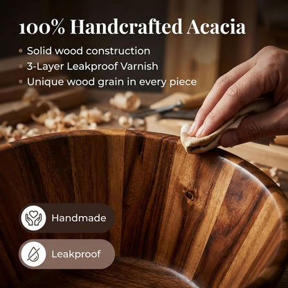 Large Wooden Salad Bowl with Serving Forks Mixing, Wood Salad Bowl Set for Food or Fruits, Magnetic Utensils Fit for 6–8 Servings, Ideal to Family Meals or as a Unique Gift5