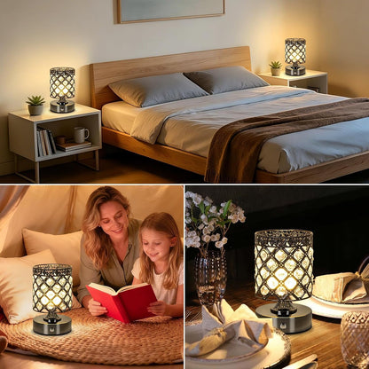 Black Small Crystal Rechargeable Cordless Table Lamps Set of 27