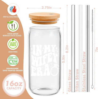 Bridal Shower Gift - Cute Cool Wedding Day Idea for Bride to Be, Future Mrs, Bachelorette - in My Wifey Era Glass Cup Tumbler3