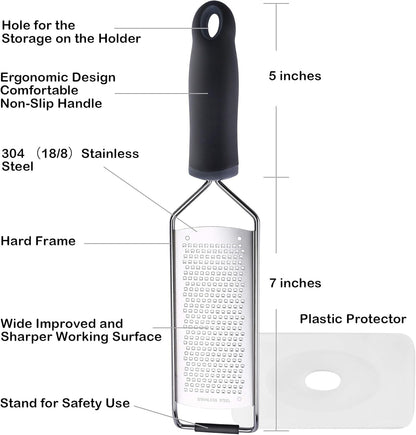 Wide Lemon Zester & Cheese Grater, 18/8 Stainless Steel with Cover, Black2