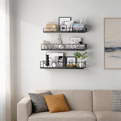 Floating Shelves for Wall Set of 3, Shelf for Home Storage Decor | Wall Mounted Hanging Shelves for Living Room, Bedroom, Bathroom, Kitchen - Black2