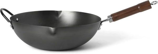 Chisholm 13.5-Inch Carbon Steel Nonstick Wok, Pfas-Free Wok Pan & Flat Bottom Stir Fry Pan with Long Walnut Wood Handle & Helper Handle, Black7