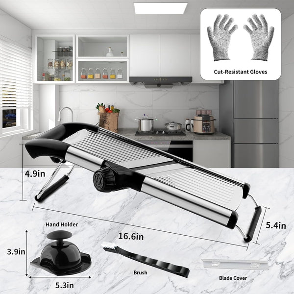 Mandoline Slicer, Mandoline Slicer for Kitchen, Adjustable Mandolin, Stainless Steel Mandoline, Vegetable Slicer, Potato, Onion, Cucumber, Tomato, Veggie Slicer with Cut-Resistant Gloves5