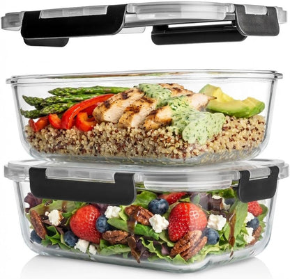 2 Pcs 1860Ml / 63 Oz Large Glass Food Storage Containers with Lids - Glass Meal Prep Containers with Locking Lids for Roasting, Storing Leftover, Lunch Container, BPA Free, Microwave & Oven Safe9