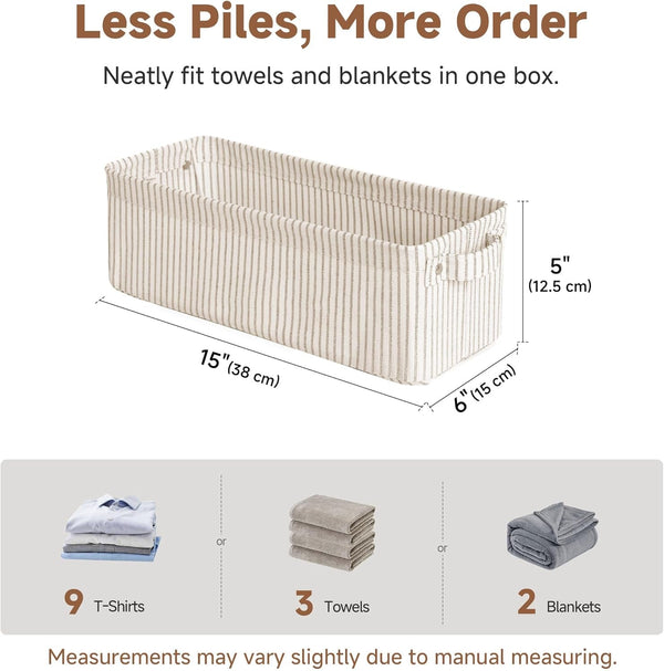Fabric Narrow Storage Bins, Khaki and Beige Stripes, 2-Pack2