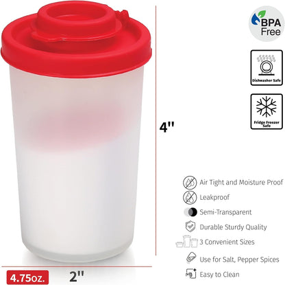 SIGNORAWARE Salt and Pepper Shakers Moisture Proof Set of 2 Large Salt Shaker to Go Camping Picnic Outdoors Kitchen Lunch Boxes Travel Spice Set Clear with Red Covers Lids Plastic Airtight Dispenser6