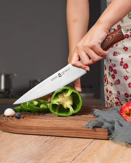Chef Knife, 8 Inch Sharp Kitchen Knife with Pakkawood Handle, High Carbon Steel, Professional for Chopping & Dicing, Gift Box - Fiery Phoenix Series2