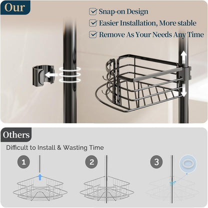 Corner Shower Caddy Tension Pole - Rustproof Shower Shelves with Towel Bar & Soap Holder, Adjustable Bath Organizer for Bathroom Storage, 27.6-108.3 Inch, Black3