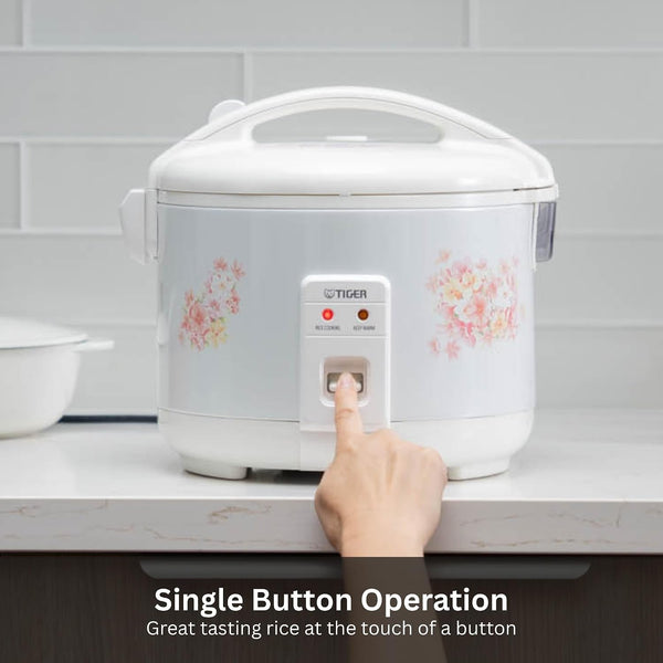 JNP-1800-LF 10 Cup Capacity White Rice Cooker with Non-Stick Inner Pot, Retractable Power Cord, and Keep Warm up to 12 Hours (Flower)2