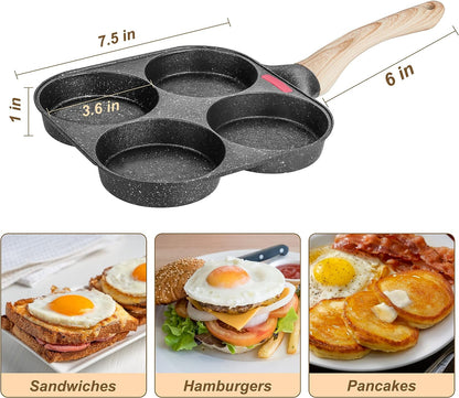 Egg Frying Pan, 4-Cup Egg Pan Nonstick, Fried Egg Pan Skillet for Breakfast, Pancake, Hamburger, Sandwiches, Suitable for Gas Stove & Induction Cookware4