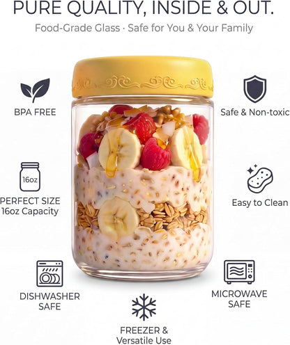 6-Pack 16 Oz Overnight Oats Containers with Lids2