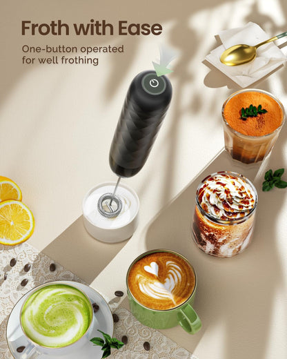 Rechargeable Milk Frother, Lunafro Mini with Detachable Wand | 8000RPM Turbo Motor, 1200Mah Lithium Battery, Compact Design Milk Frother Handheld for Lattes, Cappuccino, Matcha, No Stand6