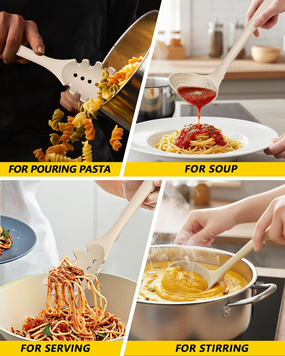 silicone-pasta-fork-and-soup-ladle-set-heat-resistant-non-stick-kitchen-utensils-with-back-hooks-suitable-for-cooking-stirring-serving-spaghetti-soup-saucekhaki
