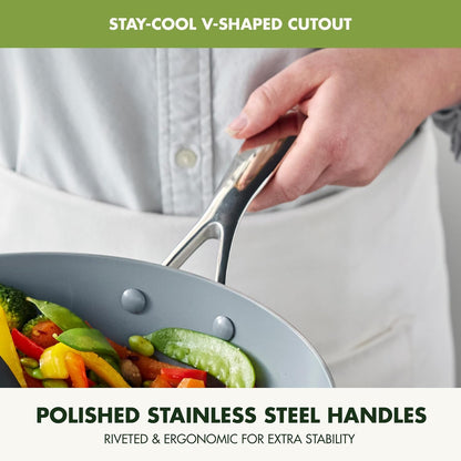 Valencia Pro Tri-Ply Stainless Steel 12” Wok with Lid, Pfas-Free Ceramic Nonstick Coating, Induction Ready Cookware, All Cooktops, Dishwasher & Oven Safe to 600F8