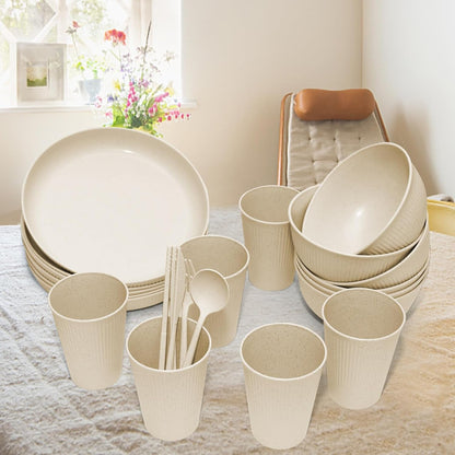 Wheat Straw Dinnerware Sets - 42 Piece Unbreakable Dinnerware Sets for 6, Kitchen Plates and Bowls Set, Lightweight Camping Plates Cups and Bowls Set.Dishwasher Microwave Safe Dinnerware8