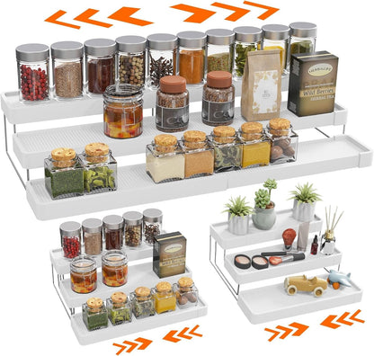 Expandable Spice Rack Organizer for Cabinet - 3 Tier Adjustable Cabinet Spice Organizer Easy Visibility - Spice Organizer for Cabinet Countertop Cupboard Pantry Organization (White)1