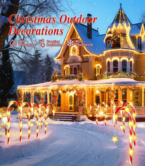 Solar Candy Cane Lights 10-Pack Outdoor Christmas Decorations5