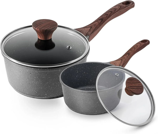 Nonstick Sauce Pan Set with Lid, 1.5+2 Quarts, PFOA/PFOS Free | Swiss Granite Coating Sauce Pot Kitchen Cooking Pot Sets, Induction Compatible1
