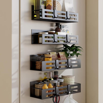 4 Pack Magnetic Spice Rack for Refrigerator, Black Magnetic Shelf and Fridge Kitchen Storage Cabinet Organizers Seasoning Organization Mini Shelves, Organizadores De Cocina1