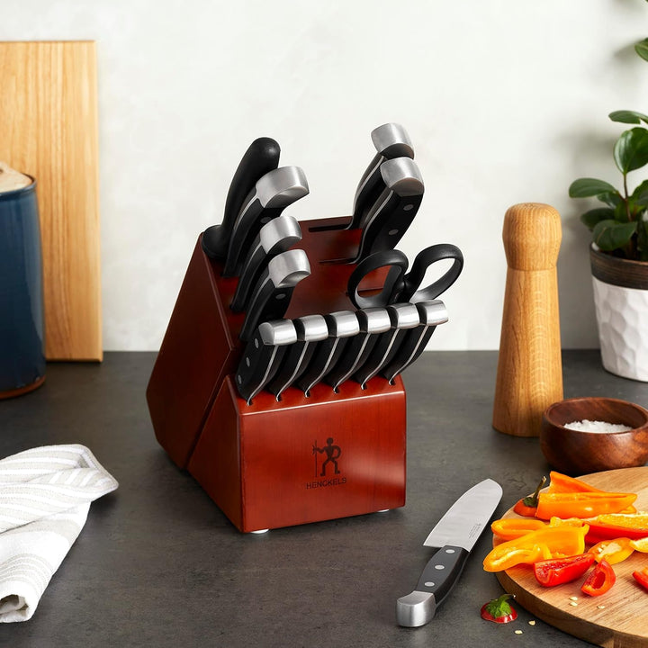 HENCKELS Premium Quality 15-Piece Knife Set with Block, Razor-Sharp, German Engineered Knife Informed by over 100 Years of Masterful Knife Making, Lightweight and Strong, Dark Brown+2