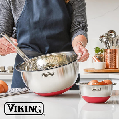 Viking Mixing Bowls Set, 10 Piece Stainless Steel Kitchen Cookware, Non-Slip Silicone Base, Includes Tight Fit Lids, Dishwasher Safe, Red6