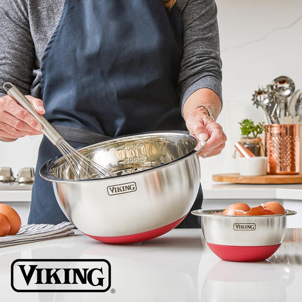Viking Mixing Bowls Set, 10 Piece Stainless Steel Kitchen Cookware, Non-Slip Silicone Base, Includes Tight Fit Lids, Dishwasher Safe, Red6