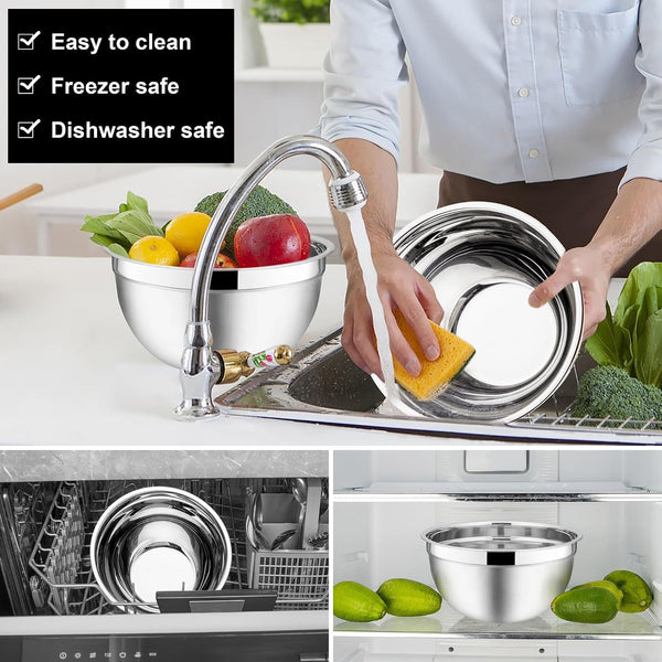 Mixing Bowls with Lids Set, 6-Piece Stainless Steel Salad Bowls6