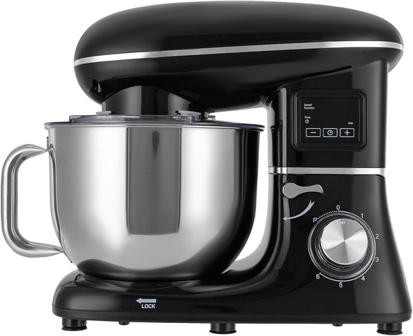Stand Mixer, 6.5 Quart, 6+1 Speed Tilt-Head Kitchen Mixer, Copper Motor, Household Food Mixer with Bowl, Flat Beater, Dough Hook, Egg Whisk Fit for Kitchens, Small Restaurants, Bakeries (Black)2