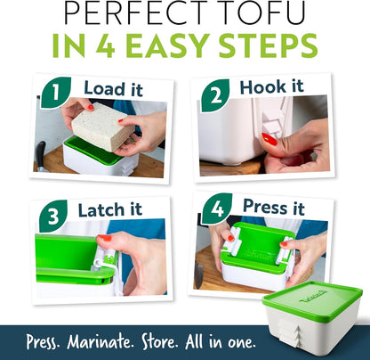 Tofu Press | Patented Self-Contained | Vegan, Fits 8-16 Oz Block | Mess-Free Tofu Press. Bpa-Free Polypropylene. Dishwasher Safe. 225– 450G Blocks. Silken Tofu, Extra Firm Tofu, Paneer Maker6