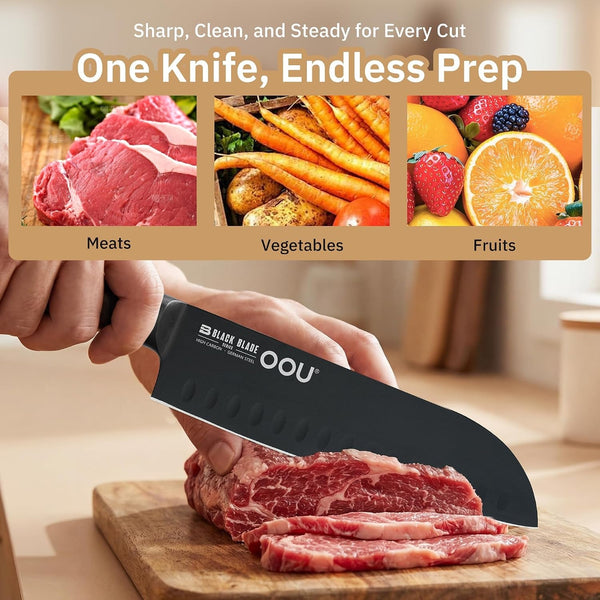 ® Black Blade 7 Inch Santoku Knife with Agshield™ & Cerablack™ Technology, Rust-Resistant & Easy-Clean Finish, Japanese Style Hollow Edge for Dicing & Mincing4