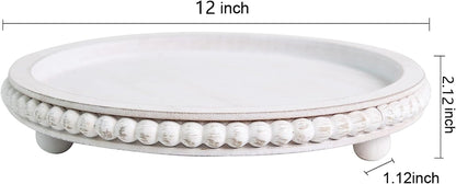 HPC Decor 12In round Wood Tray - White, Distressed, Farmhouse Rustic - Decorative Tray for Living Room, Coffee Table, Kitchen Table or Farmhouse Serving Tray7