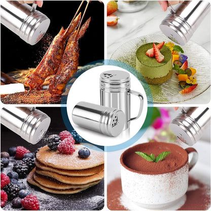 13Oz Salt and Pepper Shakers with Adjustable Pour Holes, Stainless Steel Dredge Shaker, Seasoning Spice Shakers for Salt Pepper Cinnamon Sugar Flour7