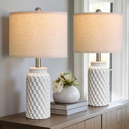 20.5" White Modern Ceramic Bedside Lamps Set of 2, Small Table Lamp for Bedroom Decor Farmhouse Nightstand Lamp for Living Room Office5