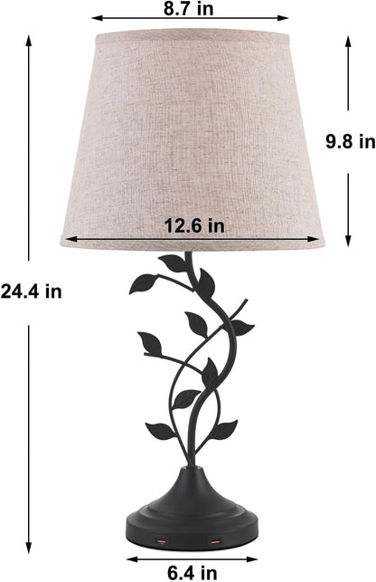 Table Lamp for Living Room, Bedside Lamp for Bedroom, Rustic Lamp | Knob Switch, USB C+A Charging Ports, Corded, Traditional Rustic Leaf Lamp for Livingroom, Bedside, Bedroom, Nightstand6