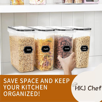 Cereal Containers Storage Set (4L / 135.2Oz), 4PCS Airtight Food Storage Containers with Lids, Cereal Dispensers for Kitchen Pantry Organization and Storage with Pour Spout, 20 Labels, Marker7