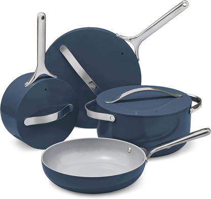 Caraway 12-Piece Non-Stick Ceramic Cookware Set | Pots, Pans, Lids and Kitchen Storage, PFAS and PFOA Free, Oven Safe Pan Set and Compatible with All Stovetops, Navy1