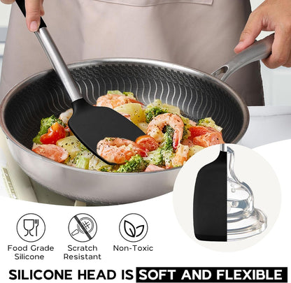 Kitchen Utensils Set, 15 Pcs Silicone Cooking Utensils Set with Holder and Heat Resistant Stainless Steel Handle for Nonstick Cookware - Black6