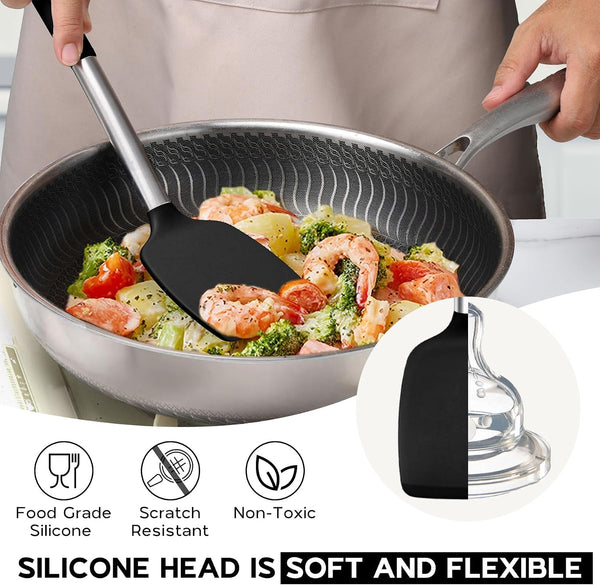Kitchen Utensils Set, 15 Pcs Silicone Cooking Utensils Set with Holder and Heat Resistant Stainless Steel Handle for Nonstick Cookware - Black6
