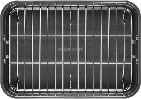 Bakeware Nonstick Roaster with Flat Rack, Roasting Pan with Rack for Home Cooking, 11-Inch X 15-Inch, Gray10