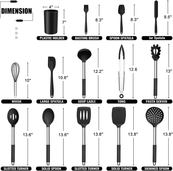 14-PCS Silicone Cooking Utensils Set, Kitchen Utensils Set W/Holder2