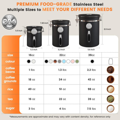 Coffee Canister with Window, Airtight Stainless Steel Container, 22OZ9