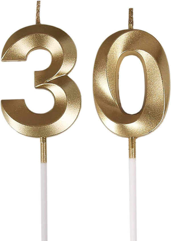 30Th Birthday Candles,Gold Number 30 Cake Topper for Birthday Decorations Party Decoration1