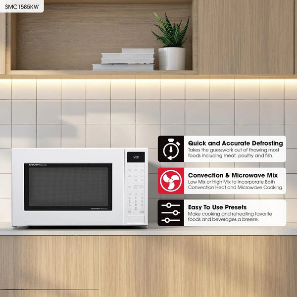 SMC1585KW Convection Countertop Microwave Oven with Removeable 15.4" Carousel Turntable, 1.5 Cubic Feet, 900 Watt, Sensor Cooking, White | 1.5 Cubic Feet, 900 Watt, Removeable 15.4" Carousel Turntable, Sensor Cooking2