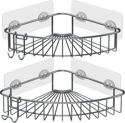 Shower Shelf for inside Shower, Shower Shelf Corner, Shower Corner Caddy, Adhesive Shower Caddy, Shower Wall Caddy, Stainless Steel Shower Caddy Suction No Drill 2 Pack Silver1