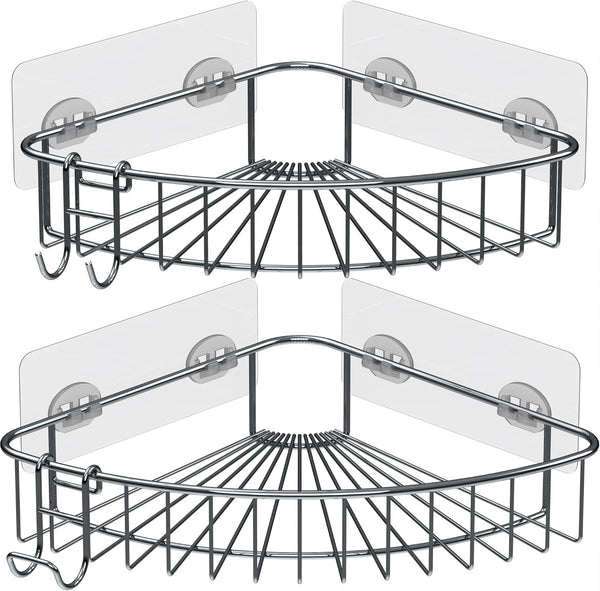 Shower Shelf for inside Shower, Shower Shelf Corner, Shower Corner Caddy, Adhesive Shower Caddy, Shower Wall Caddy, Stainless Steel Shower Caddy Suction No Drill 2 Pack Silver1