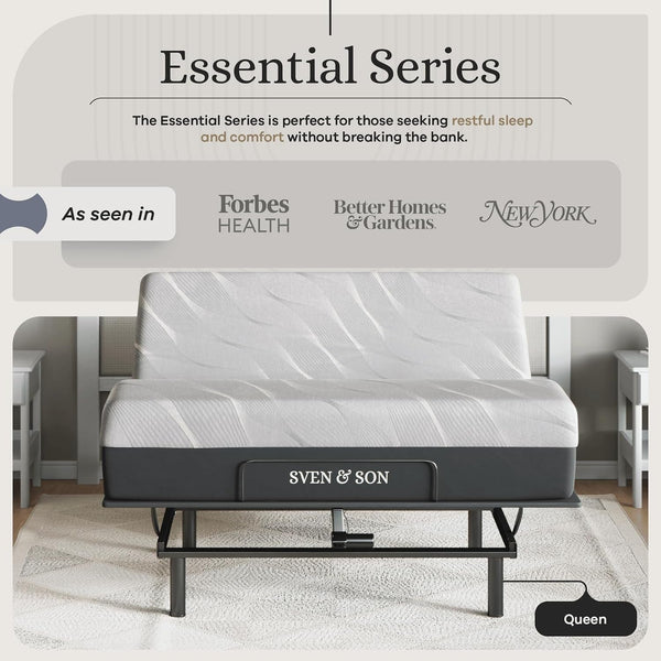Sven and Son Essential Adjustable Bed Base (Frame) + 14 Inch Hybrid Spring Matt (Medium Soft), Easy Assembly, Head and Foot Lift, Memory Positions, Zero Gravity, Wireless Remote - Queen2