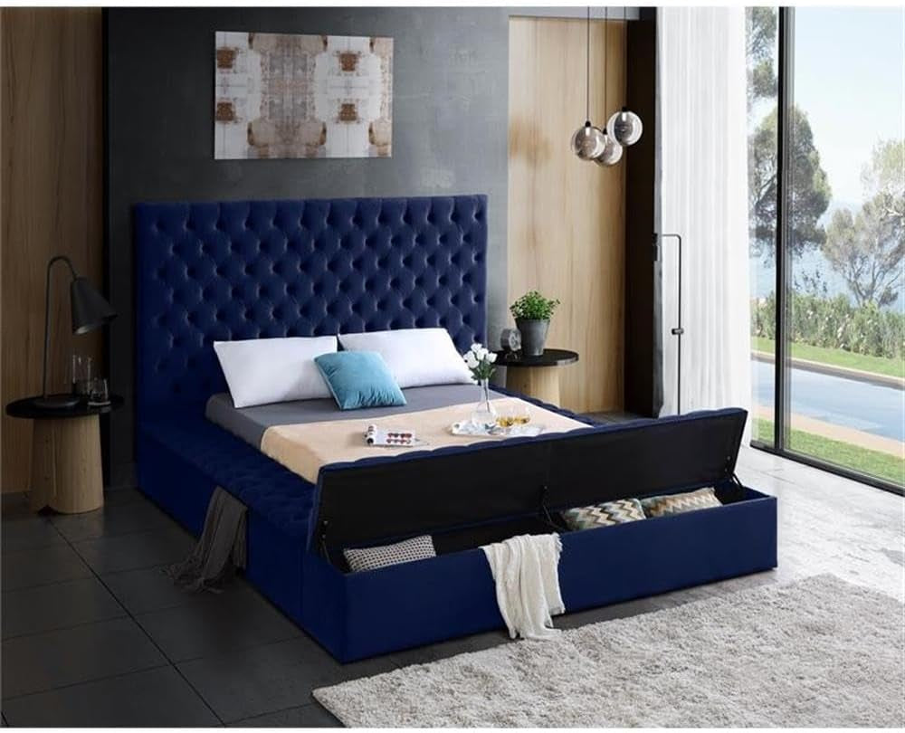 king-bed-solid-wood-frame-navy-tufted-velvet-fabric-96-w-x-98-d-x-60-5-h-storage-rails-footboard-full-slats-modern-style-bedroom-furniture