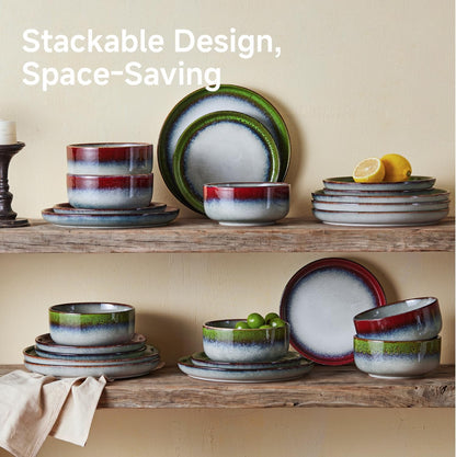 Stoneware Dinnerware Sets for 4, Reactive Glaze, Kiln-Fired Red6