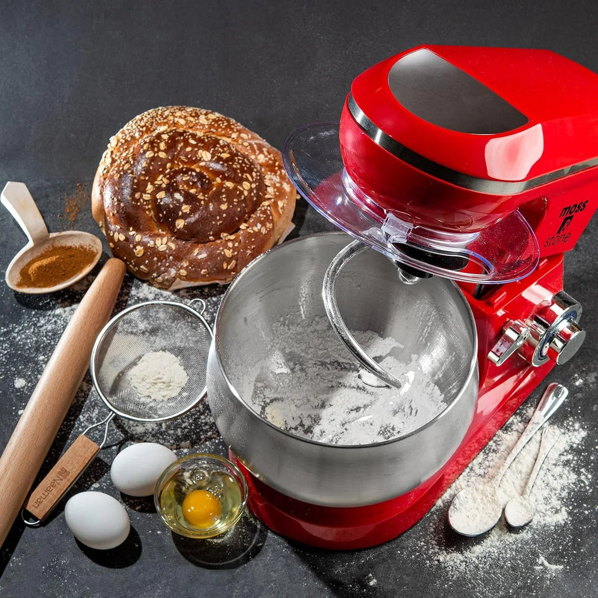 stand-mixer-6-speed-electric-mixer-with-5-5-quart-stainless-steel-mixing-bowl-red-body-kitchen-mixer-with-dough-hook-whisk-beater-baking-spatula-classic-food-mixer