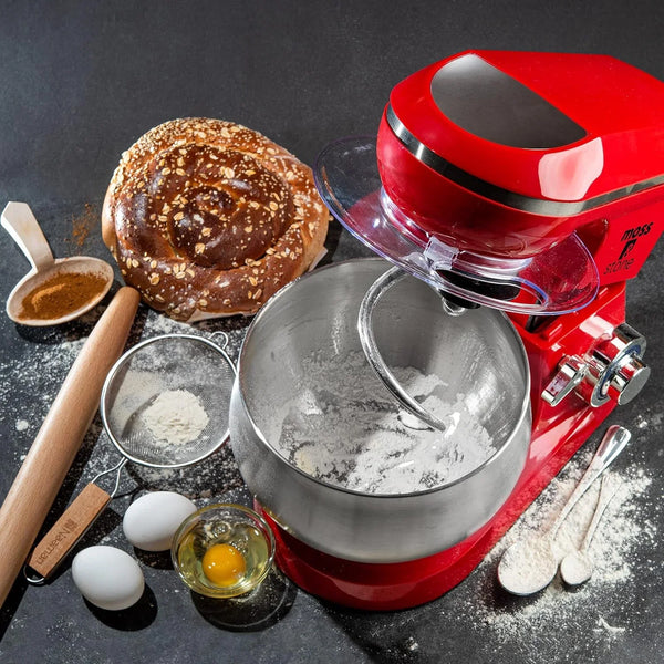 Stand Mixer, 6 Speed Electric Mixer with 5.5 Quart Stainless Steel Mixing Bowl, Red Body Kitchen Mixer with Dough Hook, Whisk, Beater & Baking Spatula, Classic Food Mixer7